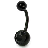 Black Titanium Jewelled Belly Bars 1.6mm, 10mm, Jet Black