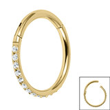 Gold Plated Titanium (PVD) 1.2mm Pave Set Jewelled Edge Hinged Clicker Ring - SKU 39129