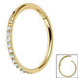 Gold Plated Titanium (PVD) 1.2mm Pave Set Jewelled Edge Hinged Clicker Ring - SKU 39130