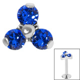 Titanium Claw Set CZ Jewelled Trinity for Internal Thread shafts in 1.2mm 1.2mm, Dark Ink Blue