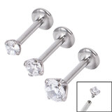 Titanium Triple Piercing with Titanium Tops - Internally Threaded Claw Set Jewelled Labrets 1.2mm - SKU 39292