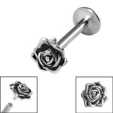 Titanium Internally Threaded Labrets 1.2mm - Steel Rose Flower - SKU 39874