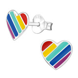 Sterling Silver Rainbow Heart Ear Stud Earrings - SKU 40333