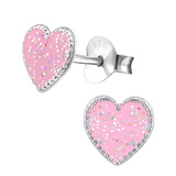Sterling Silver Glitter Heart Ear Stud Earrings - SKU 40334