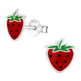 Sterling Silver Strawberry Ear Stud Earrings - SKU 40336