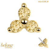 belong 14ct Solid Gold Threadless (Bend fit) Claw Set CZ Jewelled Trinity - SKU 40371