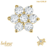 belong 14ct Solid Gold Threadless (Bend fit) Claw Set CZ Jewelled Flower - SKU 40390