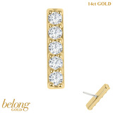 belong 14ct Solid Gold Threadless (Bend fit) Claw Set 5 CZ Jewelled Bar - SKU 40396