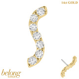 belong 14ct Solid Gold Threadless (Bend fit) Claw Set CZ Jewelled Wave Bar - SKU 40397