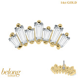belong 14ct Solid Gold Threadless (Bend fit) Claw Set 7 CZ Jewelled Art Deco Baguette Fan - SKU 40398