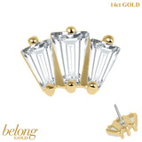 belong 14ct Solid Gold Threadless (Bend fit) Claw Set 3 CZ Jewelled Art Deco Baguette Fan - SKU 40399