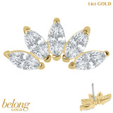 belong 14ct Solid Gold Threadless (Bend fit) Claw Set 5 CZ Jewelled Marquise Fan - SKU 40400