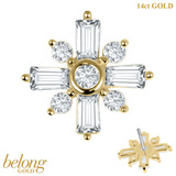 belong 14ct Solid Gold Threadless (Bend fit) Crux Deco Jewelled Baguette Star - SKU 40418