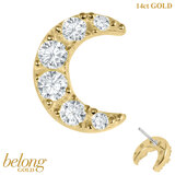 belong Solid Gold Threadless (Bend fit) Claw Set CZ Jewelled Crescent Moon - SKU 40419