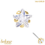 belong 14ct Solid Gold Threadless (Bend fit) Claw Set CZ Jewelled Star - SKU 40424