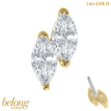 belong 14ct Solid Gold Threadless (Bend fit) Claw Set CZ Marquise Duo Jewel - SKU 40429