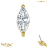 belong 14ct Solid Gold Threadless (Bend fit) Claw Set CZ Single Marquise Jewel - SKU 40430