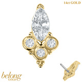 belong 14ct Solid Gold Threadless (Bend fit) CZ Marquise Jewelled Asia Trinity - SKU 40441