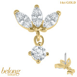 belong 14ct Solid Gold Threadless (Bend fit) Claw Set CZ Carina Marquise Drop Fan - SKU 40443