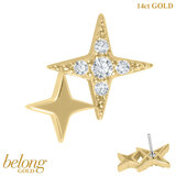 belong 14ct Solid Gold Threadless (Bend fit) Zeta Double Star - SKU 40446