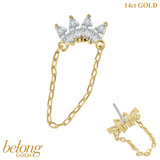 belong 14ct Solid Gold Threadless (Bend fit) Claw Set 4 CZ Jewelled Marquise Loop Chain - SKU 40448