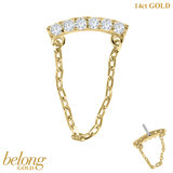 belong 14ct Solid Gold Threadless (Bend fit) Claw Set CZ Jewelled Bar with Loop Chain - SKU 40449