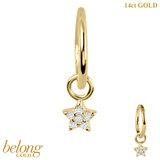 belong 14ct Solid Gold Hinged Clicker Ring with 5 Point CZ Jewelled Star Charm - SKU 40453