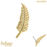 belong 14ct Solid Gold Threadless (Bend fit) Feather With 14k Solid Gold Threadless Labret / 1.2mm, 10mm