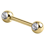 Steel Double Jewelled Nipple Bar - Front Facing Gems - SKU 41727
