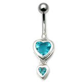 Belly Bar - Drop Heart (PT124) 1.6mm, 10mm, Light Blue