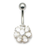 Belly Bar - Flower (PT211) 1.6mm, 10mm, Crystal Clear