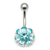 Belly Bar - Flower (PT211) 1.6mm, 10mm, Light Blue