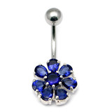 Belly Bar - Flower (PT211) 1.6mm, 10mm, Sapphire