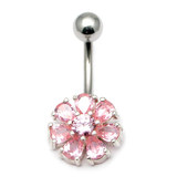 Belly Bar - Flower (PT211) 1.6mm, 10mm, Pink