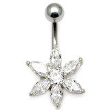 Belly Bar - Flower (PT215) 1.6mm, 10mm(most popular size), Crystal Clear