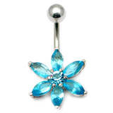 Belly Bar - Flower (PT215) 1.6mm, 10mm(most popular size), Light Blue