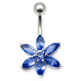 Belly Bar - Flower (PT215) 1.6mm, 10mm(most popular size), Sapphire Blue