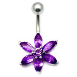 Belly Bar - Flower (PT215) 1.6mm, 10mm(most popular size), Purple
