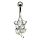 Belly Bar - Flower (PT228) 1.6mm, 10mm, Crystal Clear