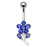 Belly Bar - Flower (PT228) 1.6mm, 10mm, Sapphire