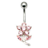 Belly Bar - Flower (PT228) 1.6mm, 10mm, Pink