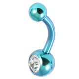 Titanium Baby Jewelled Belly Bar 8mm, Turquoise, Crystal Clear