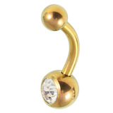 Titanium Baby Jewelled Belly Bar 8mm, Gold, Crystal Clear