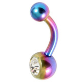Titanium Baby Jewelled Belly Bar 10mm, Rainbow, Crystal Clear