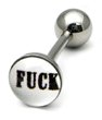 Steel Logo Tongue Bars (8mm Disk) 1.6mm, 14mm, Fuck (on White)