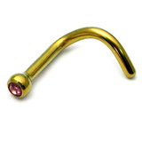 Titanium Jewelled Nose Stud - 2mm jewel 1.0mm, Gold, Pink
