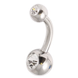 Titanium Baby Double Jewelled Belly Bar 8mm, Mirror Polish, Crystal Clear