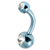 Titanium Baby Double Jewelled Belly Bar 8mm, Ice Blue, Crystal Clear
