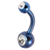 Titanium Baby Double Jewelled Belly Bar 10mm, Blue, Crystal Clear
