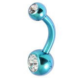 Titanium Baby Double Jewelled Belly Bar 10mm, Turquoise, Crystal Clear
